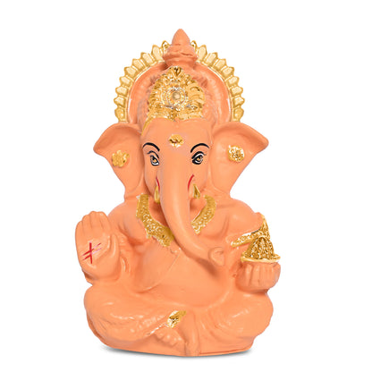 Diviniti 24K Gold Plated Resin Lord Ganesha Idol for Car Dashboard Tabletop For Home Decor Mandir Puja Gift Light Orange (8.4x4.2cm)