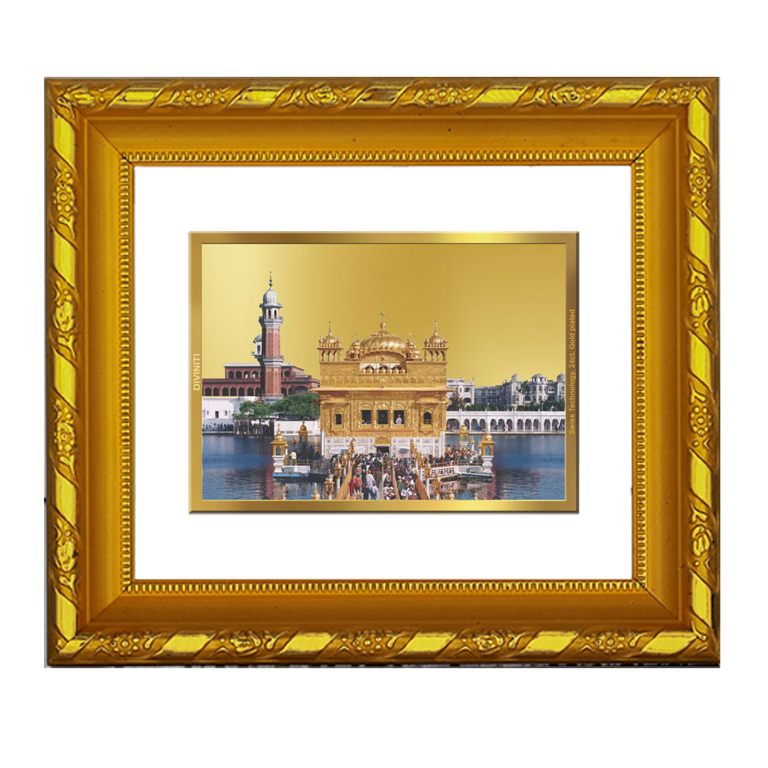 DIVINITI 24K Gold Plated Foil Golden Temple Photo Frame for Home Decor, Luxury Gift, Festival DG 103 Size 1 (15.3x14.9 CM)