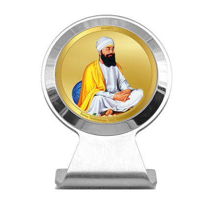 Diviniti 24K Gold Plated Guru Tegh Bahadur Frame for Car Dashboard, Home Decor, Worship, Tabletop & Festival Gift MCF1CR (6.2x4.5 CM)