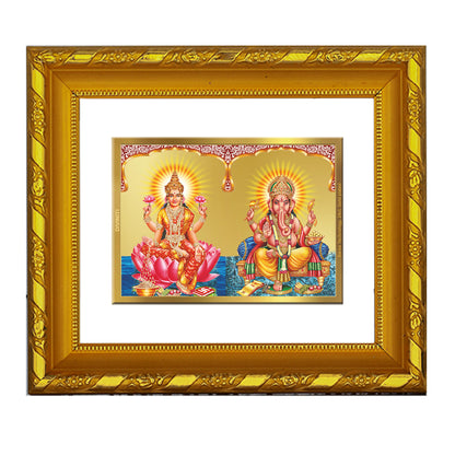 DIVINITI 24K Gold Plated Foil Lakshmi Ganesha Photo Frame for Home Decor, TableTop, Puja Room DG 103 Size 1 (15.3x14.9 CM)