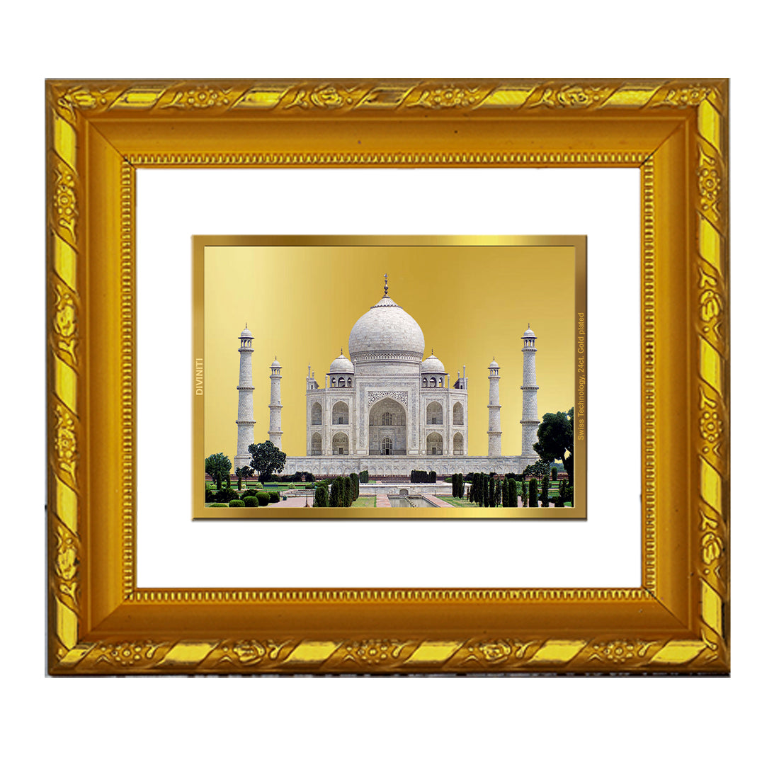 DIVINITI 24K Gold Plated Foil Taj Mahal Photo Frame for Home Wall Decor, TableTop, Luxury Gift DG 103 Size 1 (15.3x14.9 CM)