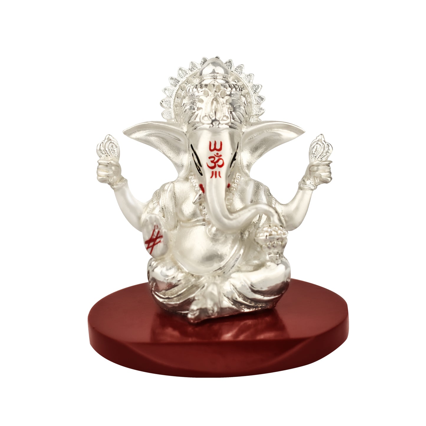 Diviniti 999 Silver Plated Four Hand Lord Ganesha Statue Idol For Car Dashboard, Home Decor, Tabletop, Puja Room and Luxury Gift (7.5x6 CM)