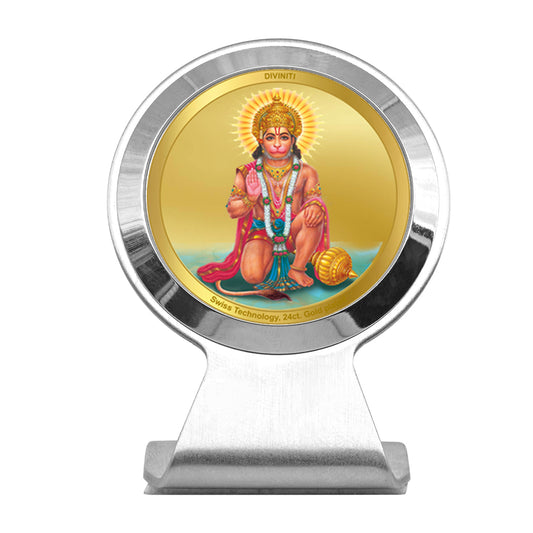 Diviniti 24K Gold Plated Lord Hanuman Frame for Car Dashboard, Home Decor, Worship, Tabletop & Festival Gift MCF1CR (6.2x4.5 CM)