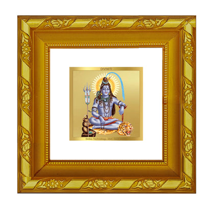 DIVINITI 24K Gold Plated Lord Shiva Wooden Photo Frame Idol for Wall Hanging, Table Top, Puja Room, Home Decor, Workshop, Gifts | DG103S1A (10x10 CM)