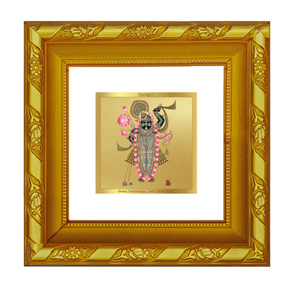 DIVINITI 24K Gold Plated Shrinathji Wooden Wall Photo Frame Idol for Puja Room, Table Top, Home Decor, Workshop, Luxury Gifts | DG103S1A (10x10 CM)