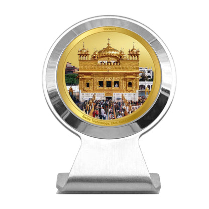 Diviniti 24K Gold Plated Golden Temple Frame for Car Dashboard, Home Decor, Worship, Tabletop & Festival Gift MCF1CR (6.2x4.5 CM)