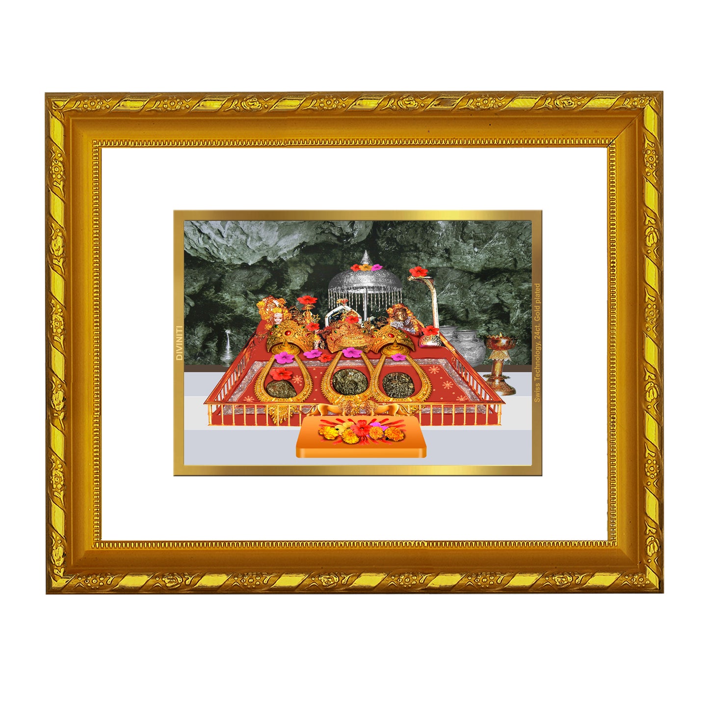 DIVINITI 24K Gold Plated Foil Mata Ka Darbar Photo Frame Idol for Puja Room, Home Wall Decor, Workshop, Table Top, Gift|DG103 Size 2 (22.6x18.4 CM)