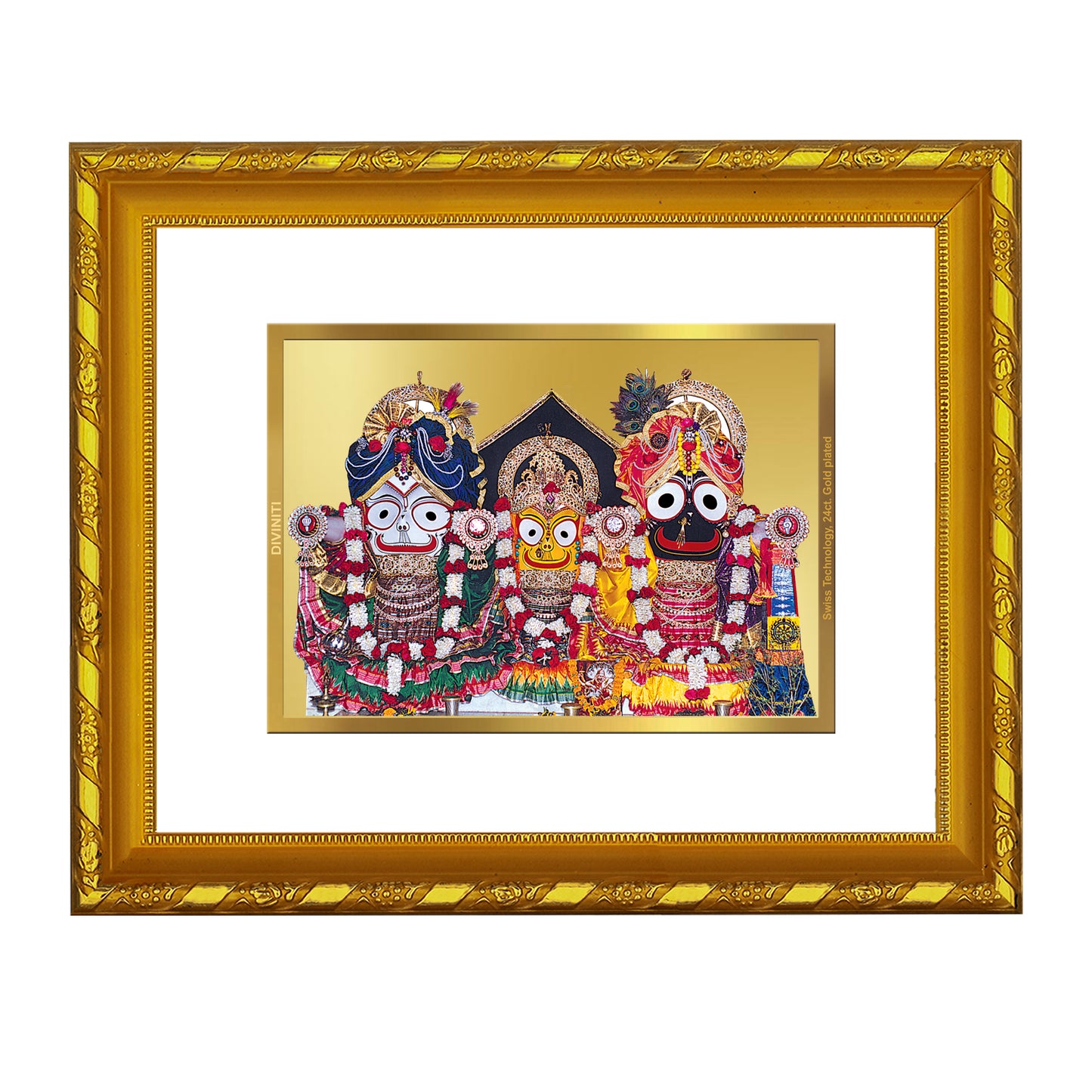 DIVINITI 24K Gold Plated Foil Lord Jagannath Modern Photo Frame for Wall Hanging, Workshop, Tabletop, Home Decor, Gift|DG103 Size 2 (22.6x18.4 CM)