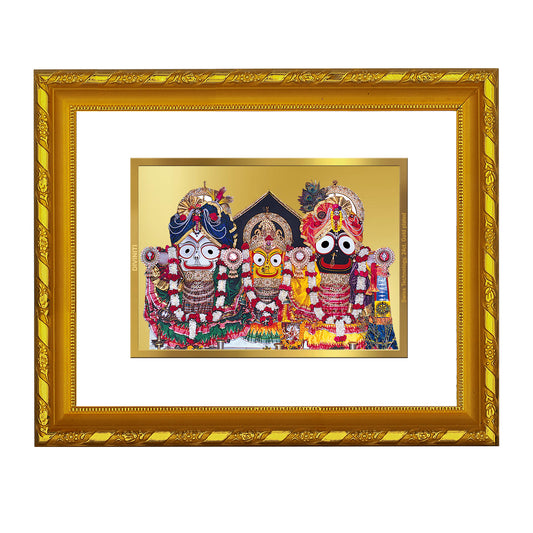 DIVINITI 24K Gold Plated Lord Jagannath Wooden Modern Photo Frame Idol for Wall Hanging, Workshop, Table Top, Home Decor, Luxury Gift | DG103 Size 2 (22.6x18.4 CM)