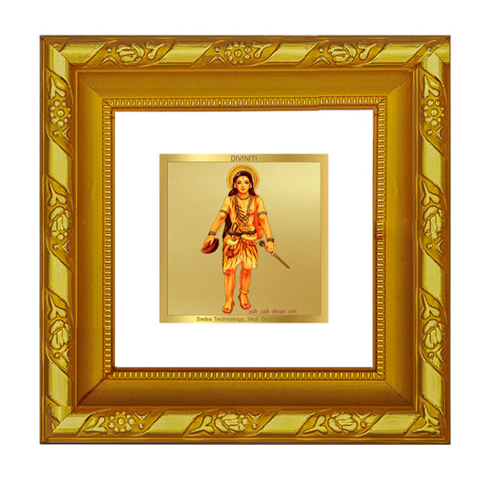 DIVINITI 24K Gold Plated Foil Guru Gorakhnath Wooden Elegant Photo Frame Idol for Workshop, Wall Hanging, Home Decor, Luxury Gifts | DG103S1A (10x10 CM)