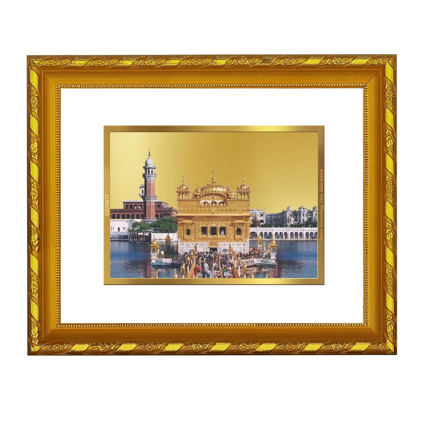 DIVINITI 24K Gold Plated Golden Temple Wooden Traditional Photo Frame Idol for Home Decor, Table Top, Wall Hanging, Workshop, Premium Gift | DG103 Size 2 (22.6x18.4 CM)