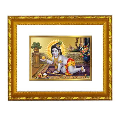 DIVINITI 24K Gold Plated Foil Laddu Gopal Photo Frame for Puja Room, Home Wall Decor, Workshop, Table Top, Premium Gift|DG103 Size 2 (22.6x18.4 CM)