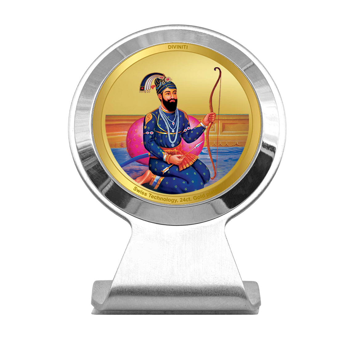 Diviniti 24K Gold Plated Guru Gobind Singh Frame for Car Dashboard, Home Decor, Worship, Tabletop & Festival Gift MCF1CR (6.2x4.5 CM)