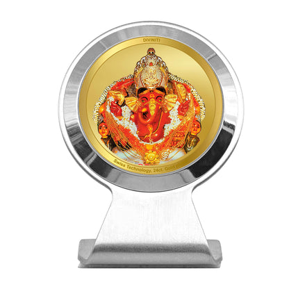 Diviniti 24K Gold Plated Siddhivinayak Frame for Car Dashboard, Home Decor, Worship, Tabletop & Festival Gift MCF1CR (6.2x4.5 CM)