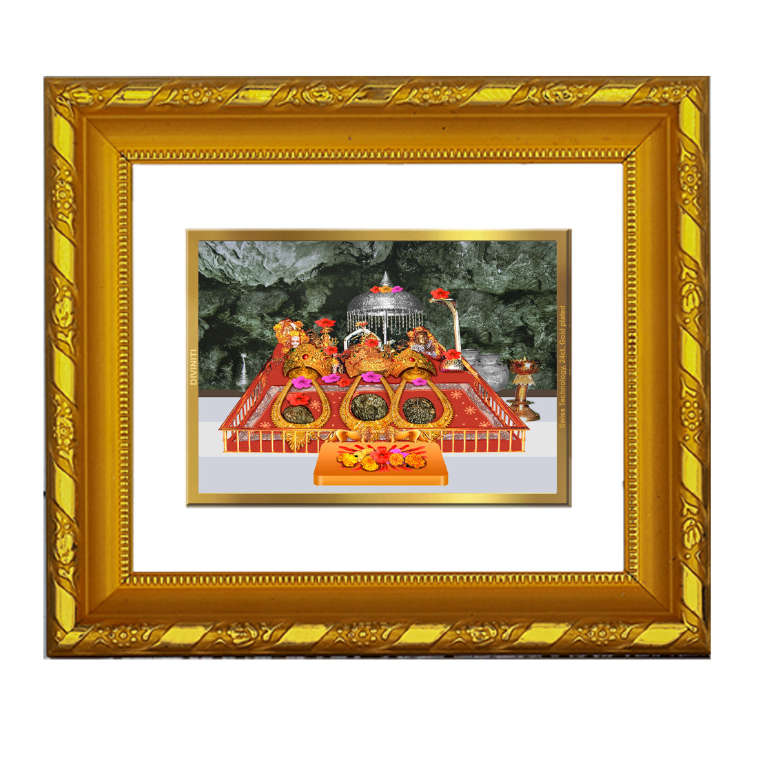 DIVINITI 24K Gold Plated Foil Mata Ka Darbar Wall Photo Frame for Home Decor, Navratri Gift DG 103 Size 1 (15.3x14.9 CM)