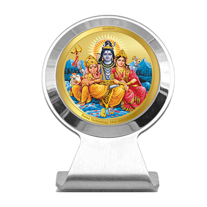 Diviniti 24K Gold Plated Shiv Parivar Frame for Car Dashboard, Room Decor, Worship, Tabletop & Festival Gift MCF1CR (6.2x4.5 CM)