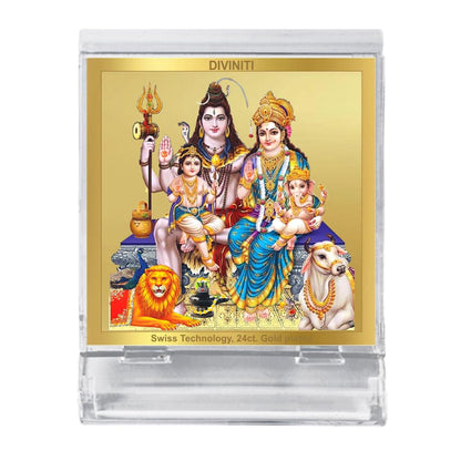 Diviniti 24K Gold Plated Shiv Parivar Frame For Car Dashboard, Home Decor, Tabletop, Puja Room, Gift (5.8 x 4.8 CM)