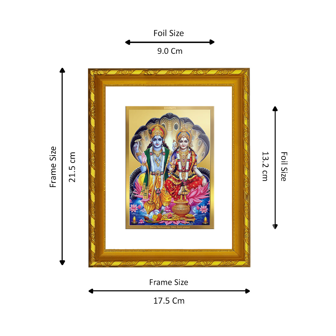 DIVINITI 24K Gold Plated Vishnu Laxmi Wooden Photo Frame Idol for Home Decor, Table Top, Wall Hanging, Workshop, Premium Gift | DG103 Size 2 (22.6x18.4 CM)