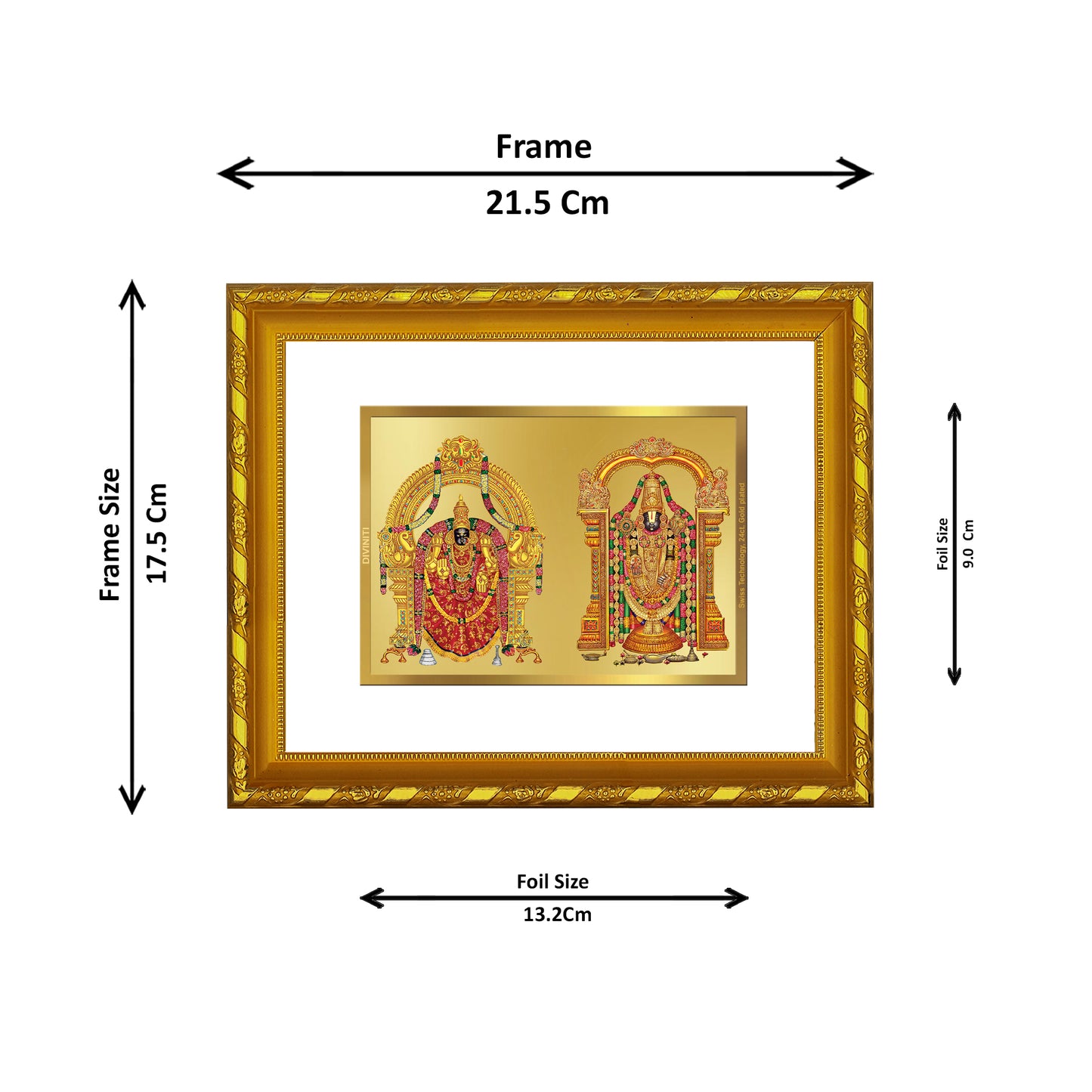 DIVINITI 24K Gold Plated Padmavathi Balaji Wooden Elegant Photo Frame Idol for Puja Room, Home Wall Decor, Workshop, Table Top, Premium Gift | DG103 Size 2 (22.6x18.4 CM)