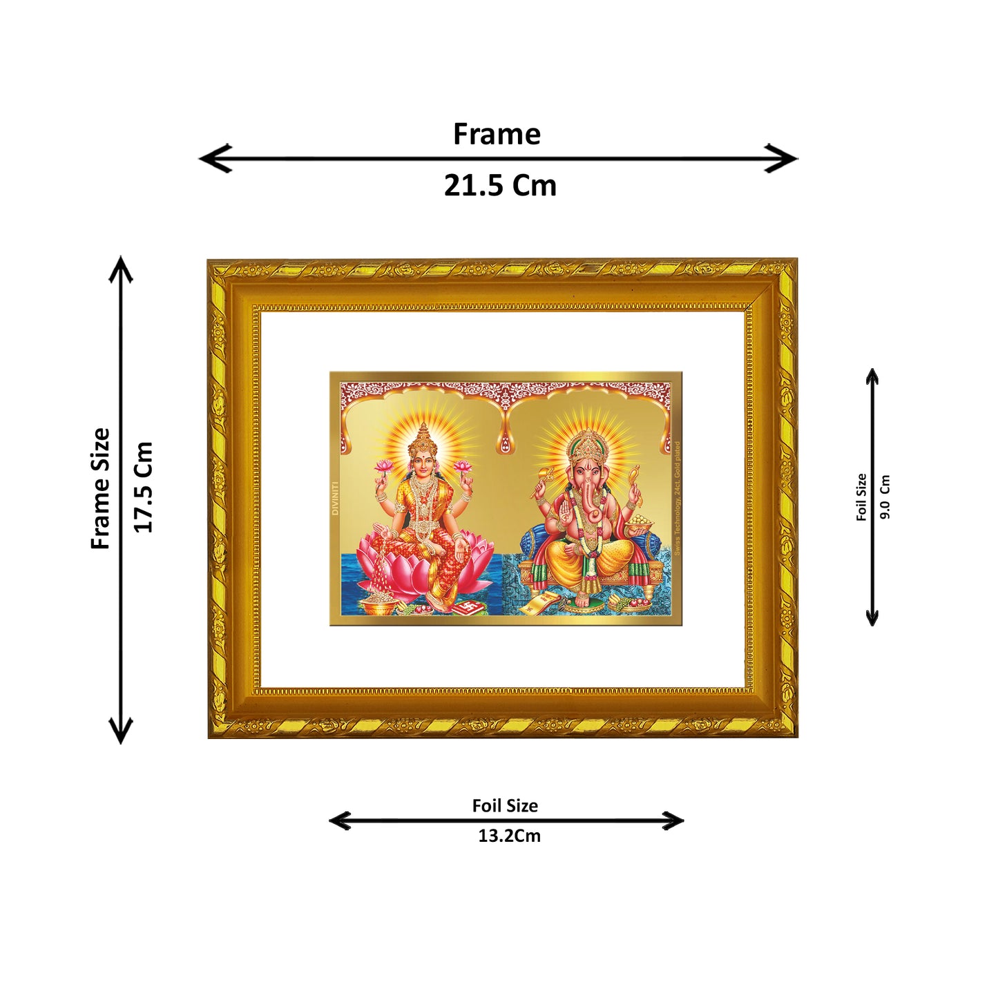 DIVINITI 24K Gold Plated Lakshmi Ganesha Wooden Premium Photo Frame Idol for Wall Hanging, Workshop, Table Top, Home Decor, Luxury Gift | DG103 Size 2 (22.6x18.4 CM)