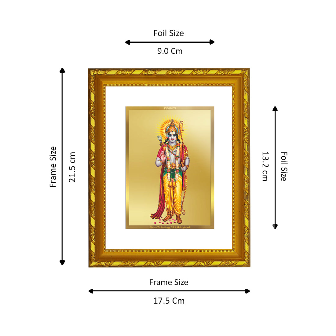 DIVINITI 24K Gold Plated Lord Shri Ram Wooden Premium Photo Frame Idol for Puja Room, Home Wall Decor, Workshop, Table Top, Premium Gift | DG103 Size 2 (22.6x18.4 CM)