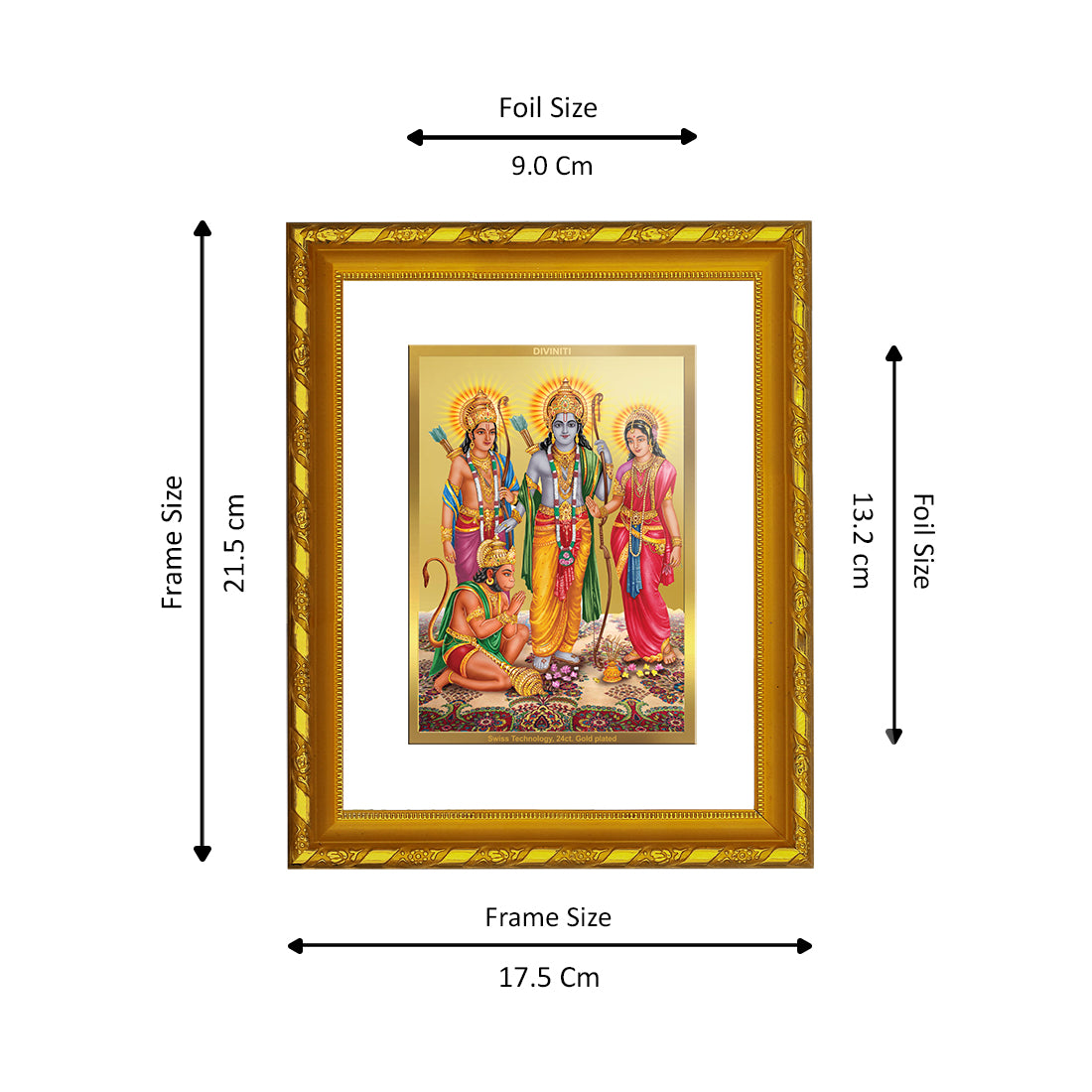 DIVINITI 24K Gold Plated Lord Ram Darbar Wooden Photo Frame Idol for Home Decor, Table Top, Wall Hanging, Workshop, Premium Gift | DG103 Size 2 (22.6x18.4 CM)