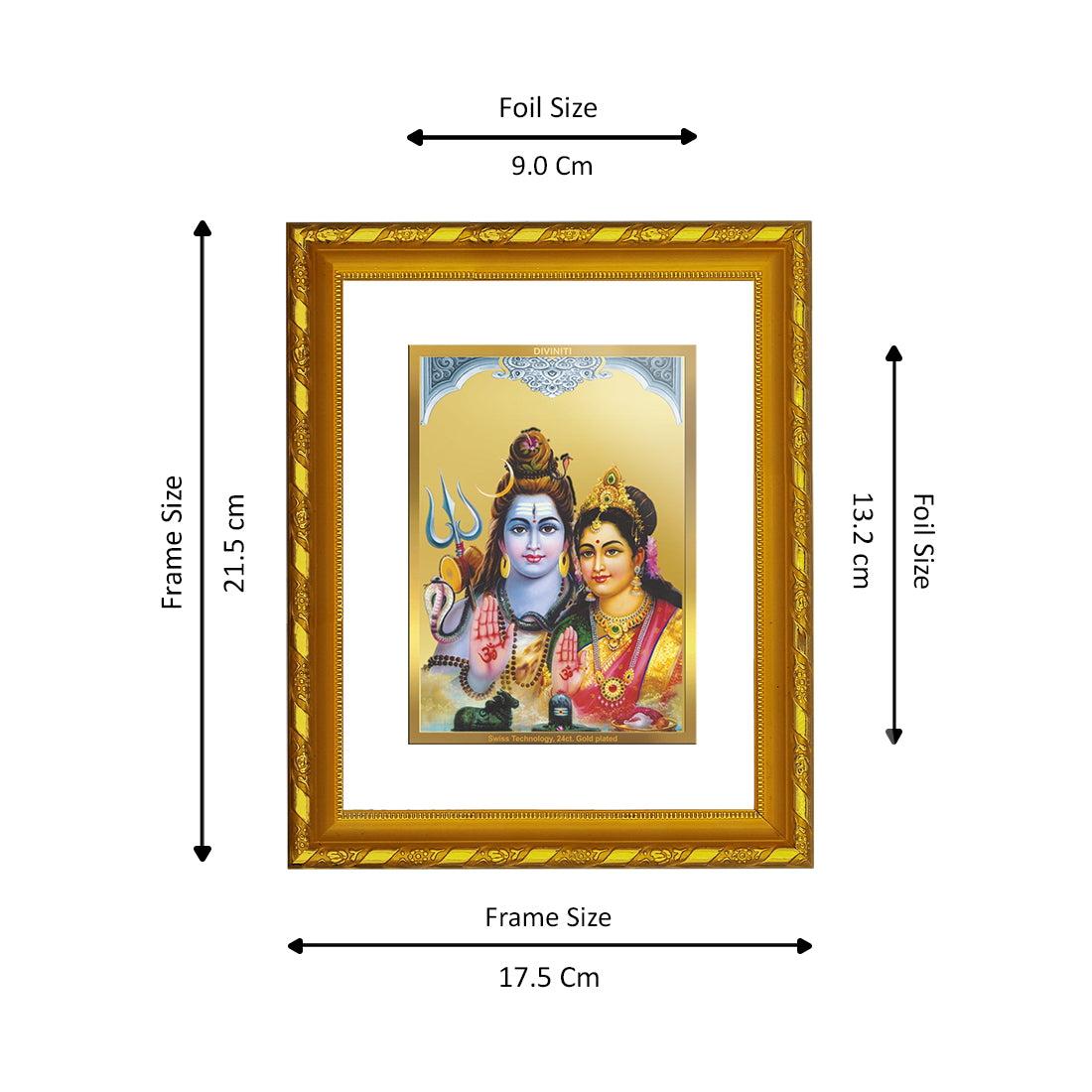 DIVINITI 24K Gold Plated Lord Shiv Parivar Wooden Photo Frame Idol for Home Wall Decor, Workshop, Table Top, Premium Gift | DG103 Size 2 (22.6x18.4 CM)