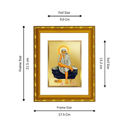 DIVINITI 24K Gold Plated Sai Baba Wooden Luxurious Photo Frame Idol for Home Wall Decor, Workshop, Table Top, Premium Gift | DG103 Size 2 (22.6x18.4 CM)