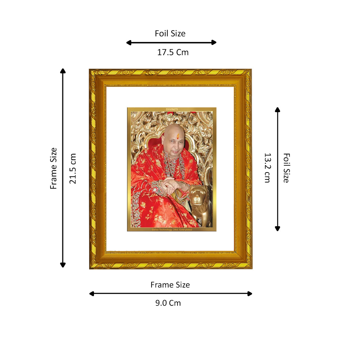 DIVINITI 24K Gold Plated Guru Ji Wooden Photo Frame Idol for Home Decor, Table Top, Wall Hanging, Workshop, Premium Gift | DG103 Size 2 (22.6x18.4 CM)