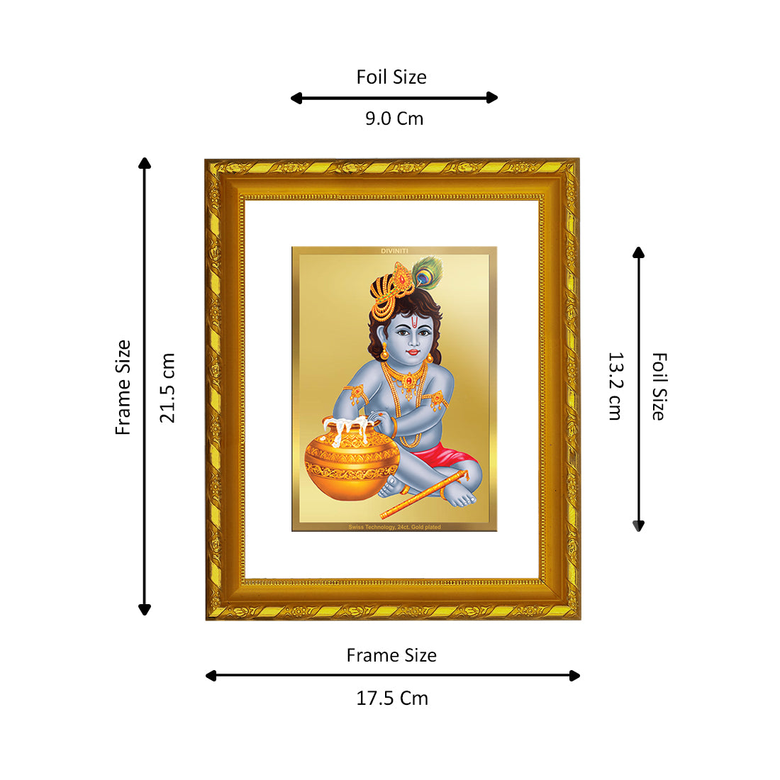 DIVINITI 24K Gold Plated Bal Gopal Wooden Elegant Photo Frame Idol for Puja Room, Home Wall Decor, Workshop, Table Top, Premium Gift | DG103 Size 2 (22.6x18.4 CM)