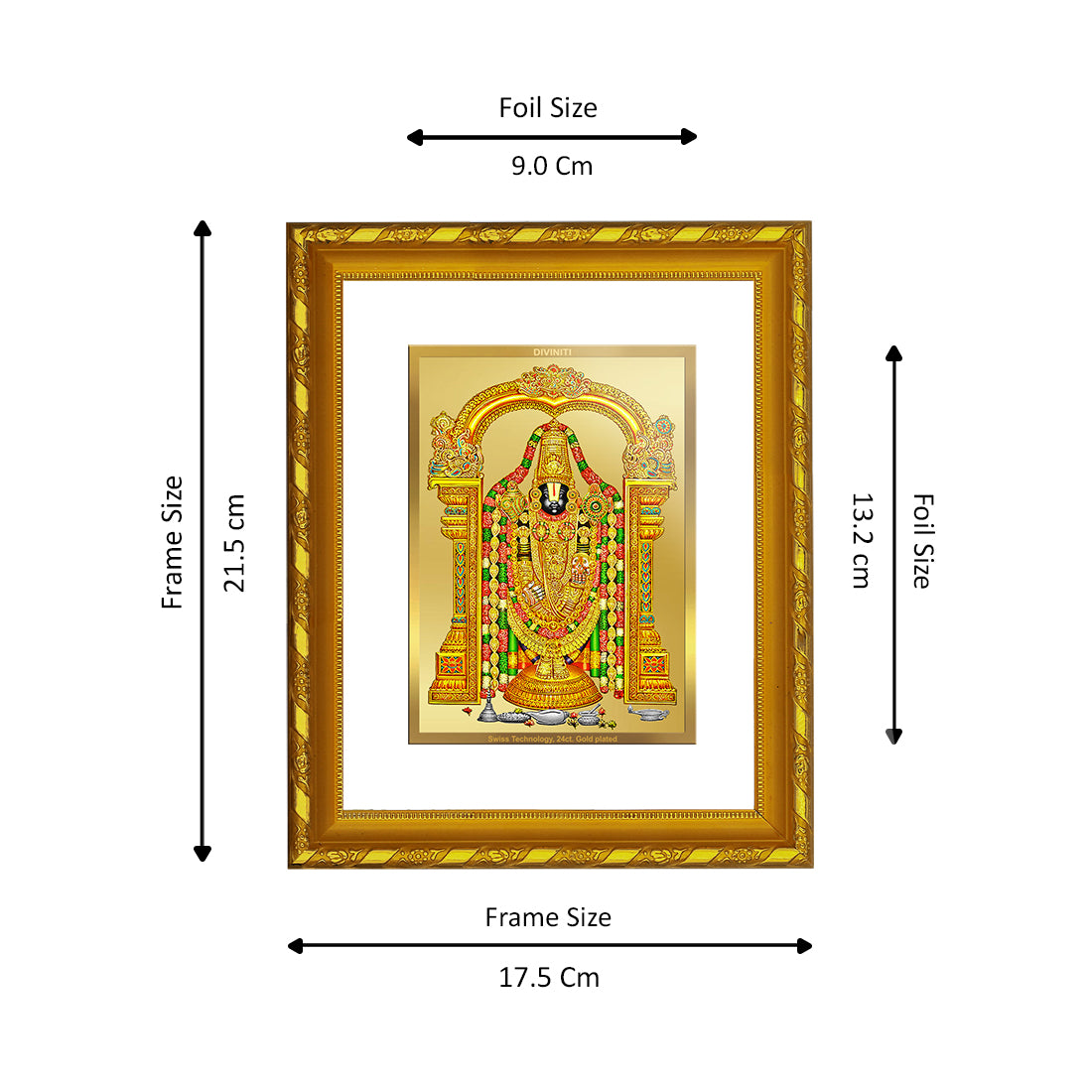 DIVINITI 24K Gold Plated Tirupati Balaji Wooden Luxurious Photo Frame Idol for Home Wall Decor, Workshop, Table Top, Premium Gift | DG103 Size 2 (22.6x18.4 CM)