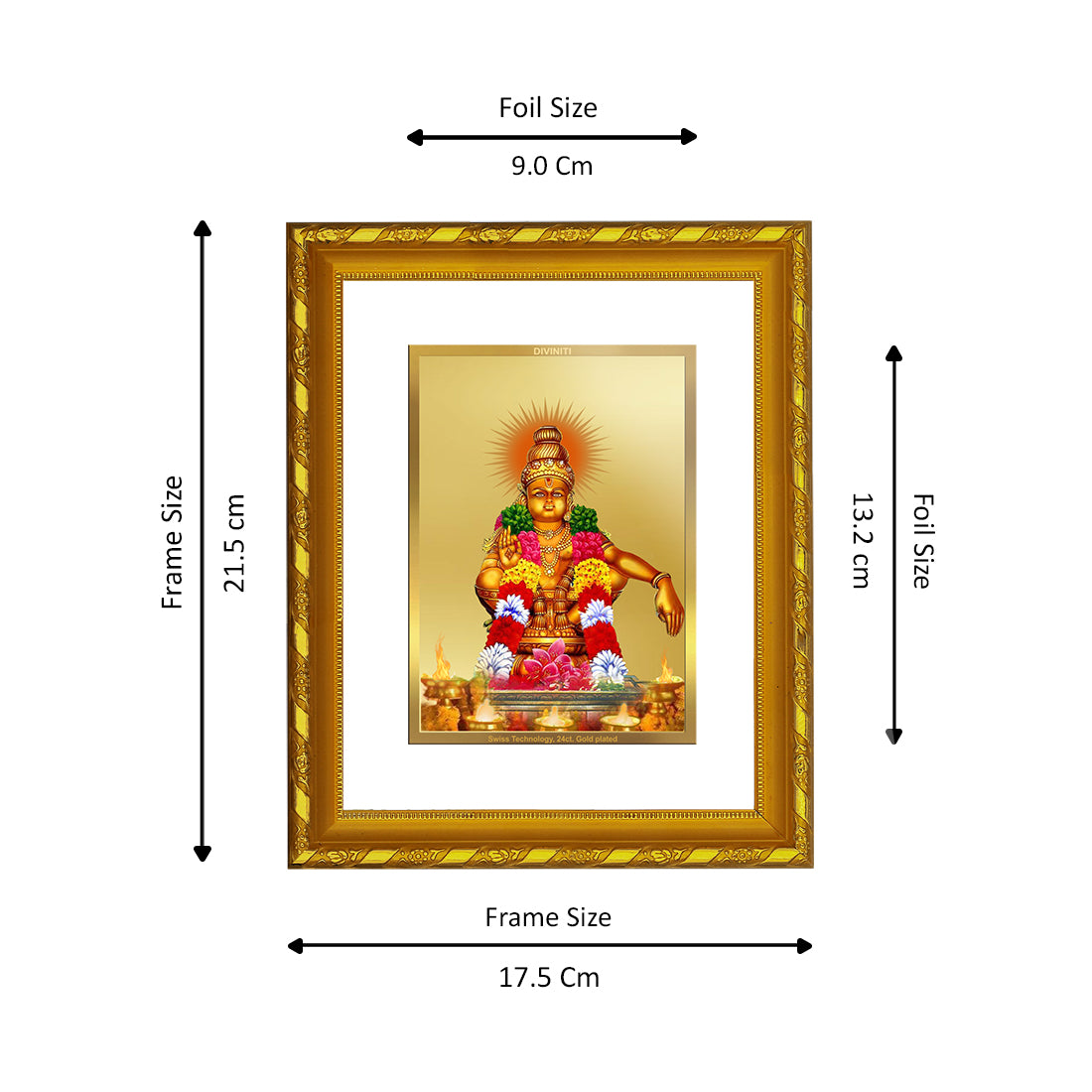 DIVINITI 24K Gold Plated Ayyappan Wooden Religious Photo Frame Idol for Home Decor, Puja Room, Table Top, Wall Hanging, Workshop, Luxurious Gift | DG103 Size 2 (22.6x18.4 CM)