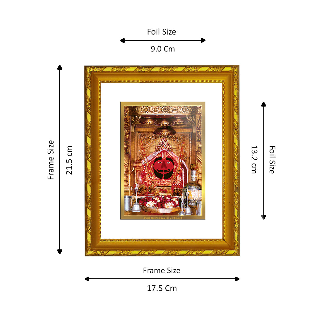 DIVINITI 24K Gold Plated Salasar Balaji Wooden Photo Frame Idol for Home Decor, Puja Room, Table Top, Wall Hanging, Workshop, Luxurious Gift | DG103 Size 2 (22.6x18.4 CM)