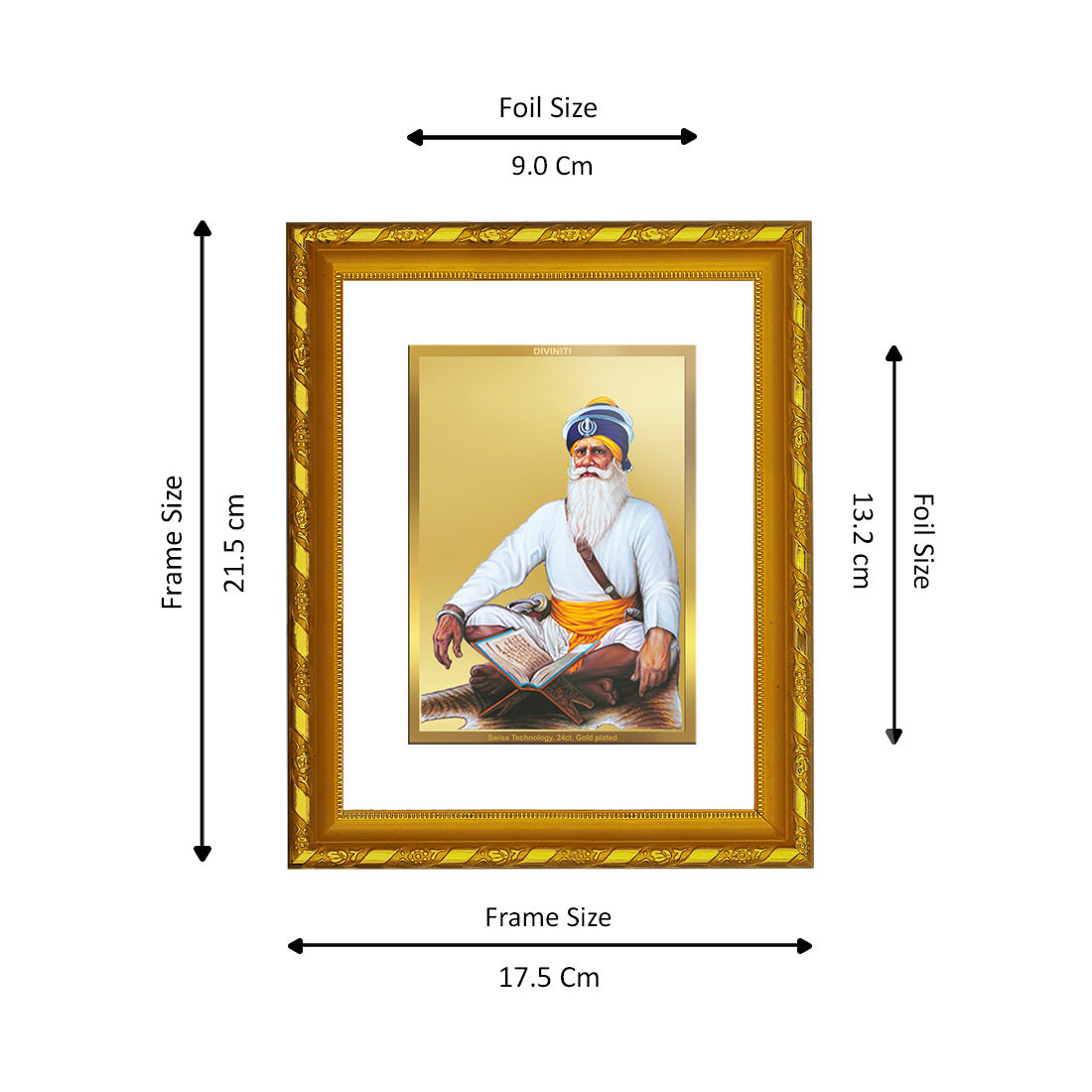 DIVINITI 24K Gold Plated Baba Deep Singh Wooden Premium Photo Frame Idol for Wall Hanging, Workshop, Table Top, Home Decor, Luxury Gift | DG103 Size 2 (22.6x18.4 CM)