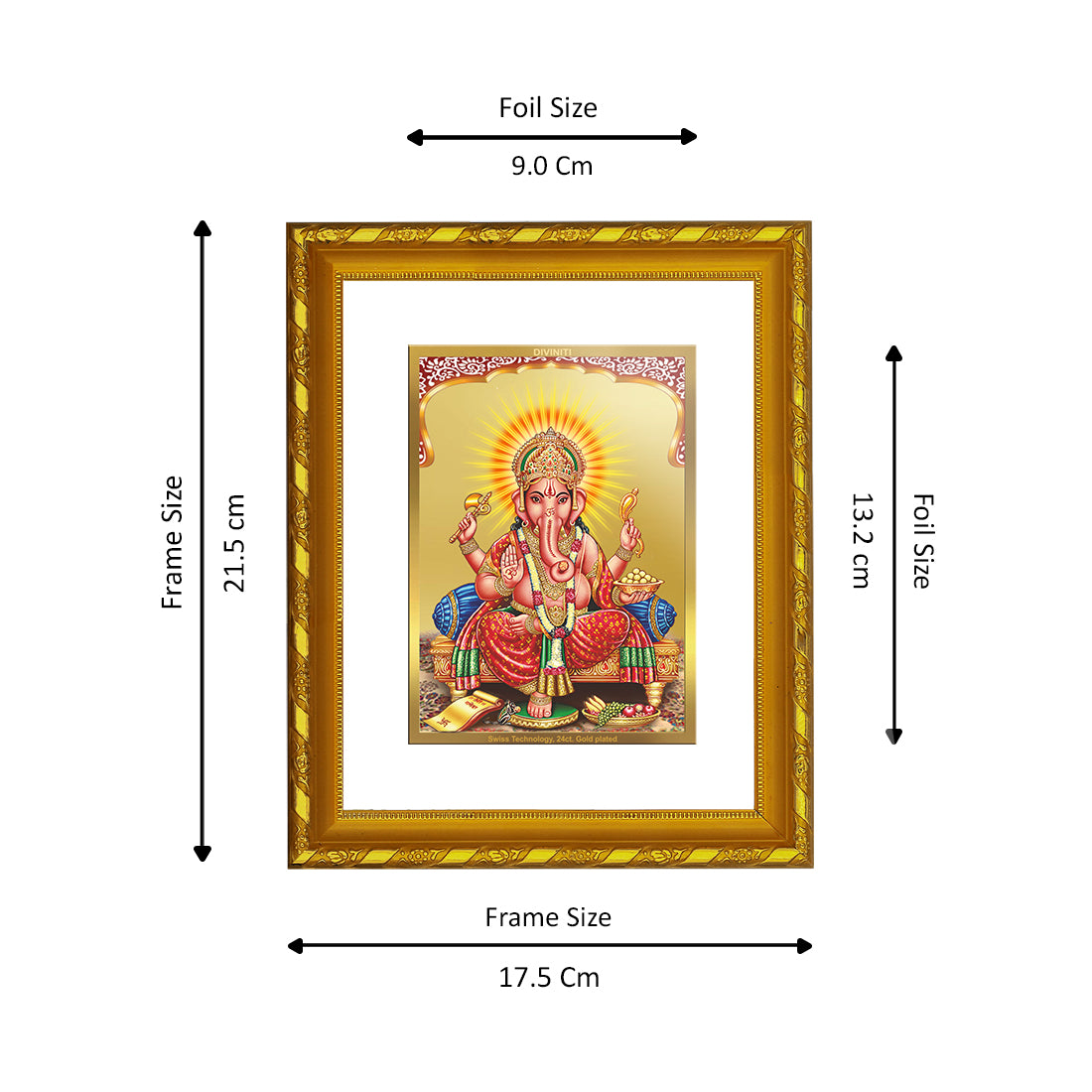 DIVINITI 24K Gold Plated Lord Ganesha Wooden Photo Frame Idol for Home Wall Decor, Workshop, Table Top, Premium Gift | DG103 Size 2 (22.6x18.4 CM)