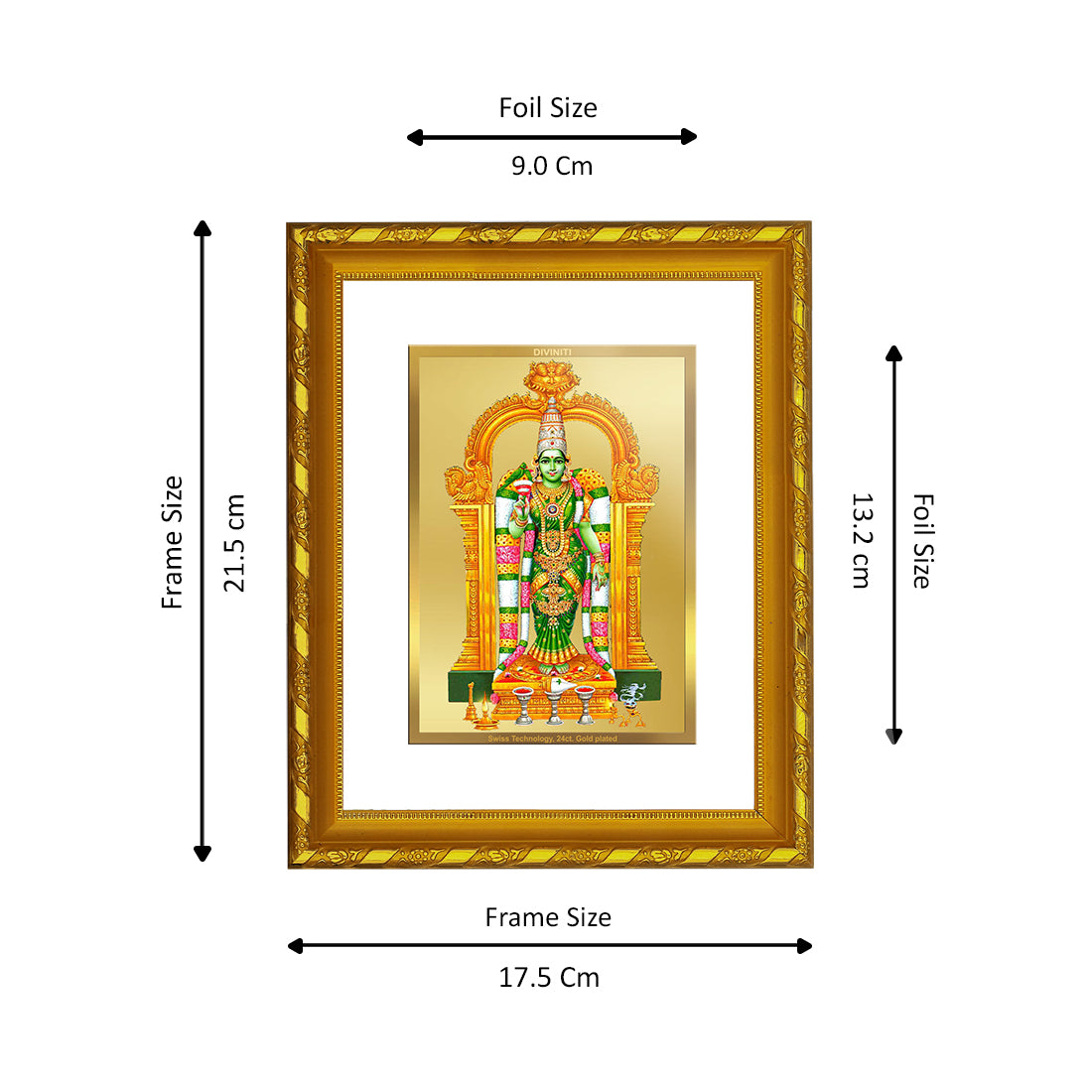 DIVINITI 24K Gold Plated Meenakshi Wooden Photo Frame Idol for Home Decor, Table Top, Wall Hanging, Workshop, Premium Gift | DG103 Size 2 (22.6x18.4 CM)