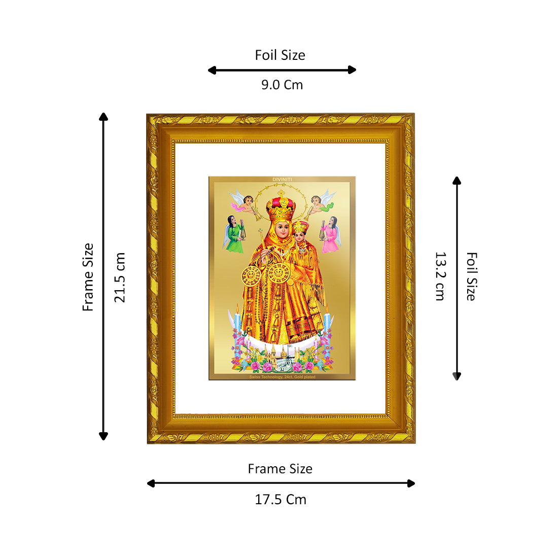 DIVINITI 24K Gold Plated Lady Of Health Wooden Photo Frame Idol for Home Decor, Puja Room, Table Top, Wall Hanging, Workshop, Luxurious Gift | DG103 Size 2 (22.6x18.4 CM)