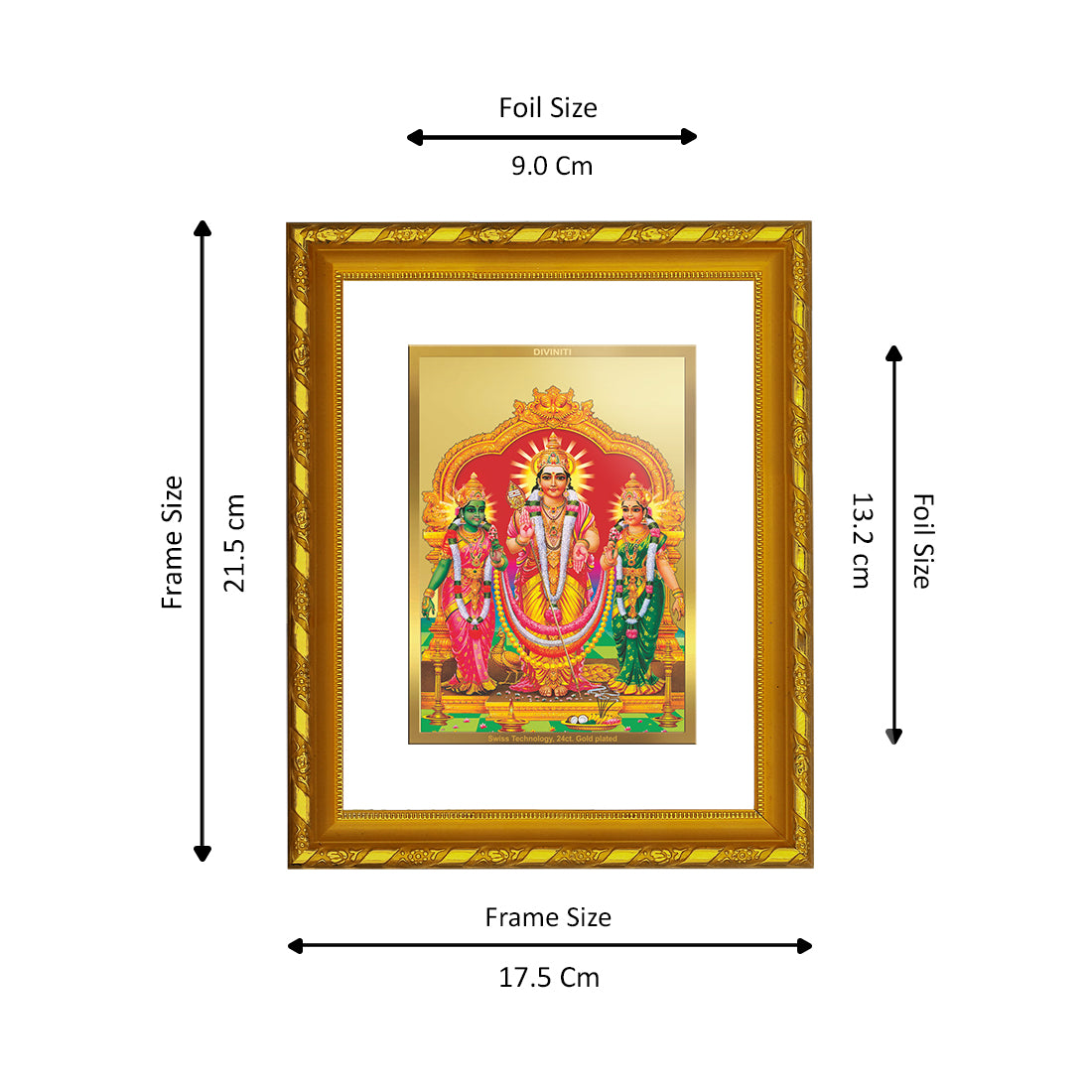 DIVINITI 24K Gold Plated Murugan Valli Traditional Photo Frame Idol for Home Wall Decor, Workshop, Table Top, Premium Gift|DG103 Size 2 (22.6x18.4 CM)