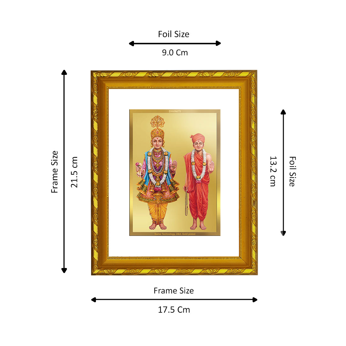 DIVINITI 24K Gold Plated Swami Narayan Wooden Modern Photo Frame Idol for Wall Hanging, Workshop, Table Top, Home Decor, Luxury Gift | DG103 Size 2 (22.6x18.4 CM)