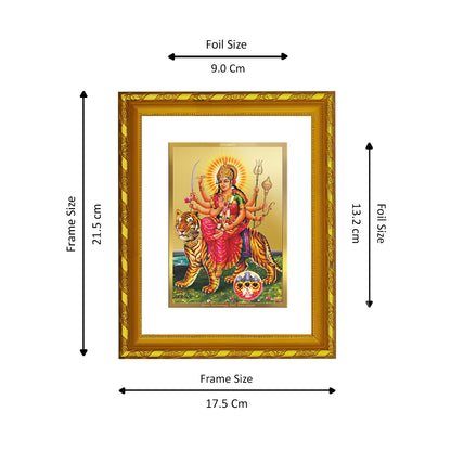 DIVINITI 24K Gold Plated Lord Durga Wooden Elegant Photo Frame Idol for Wall Hanging, Workshop, Table Top, Home Decor, Luxury Gift | DG103 Size 2 (22.6x18.4 CM)