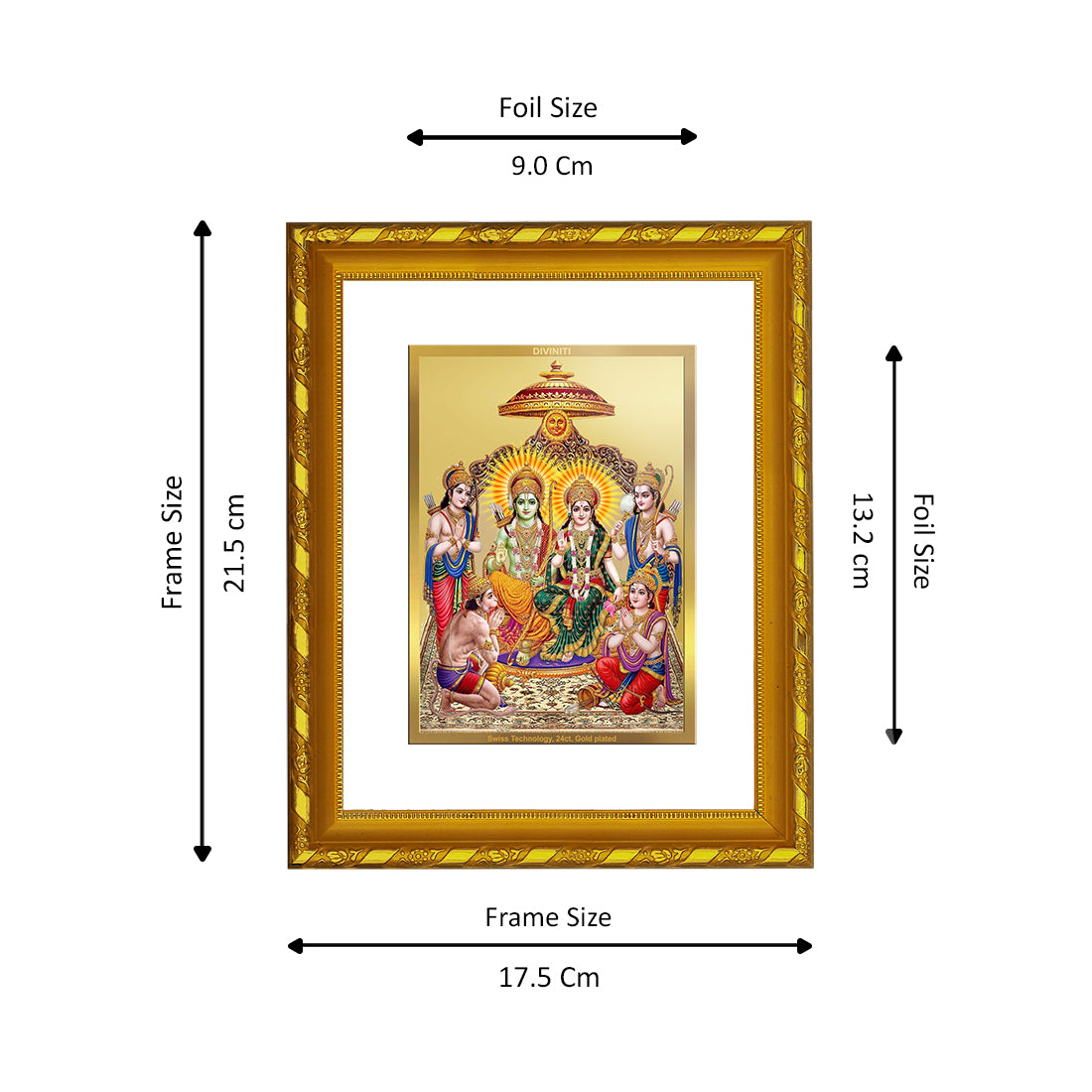 DIVINITI 24K Gold Plated Shri Ram Darbar Wooden Elegant Photo Frame Idol for Wall Hanging, Workshop, Table Top, Home Decor, Luxury Gift | DG103 Size 2 (22.6x18.4 CM)