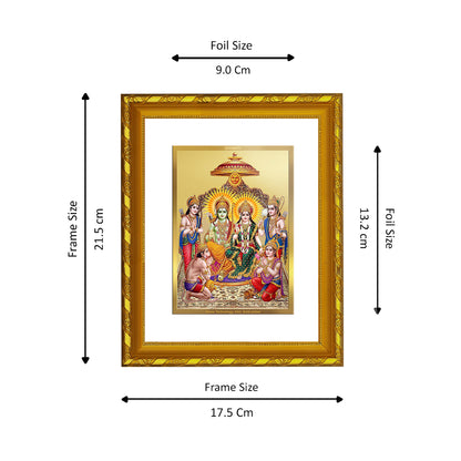 DIVINITI 24K Gold Plated Shri Ram Darbar Wooden Elegant Photo Frame Idol for Wall Hanging, Workshop, Table Top, Home Decor, Luxury Gift | DG103 Size 2 (22.6x18.4 CM)