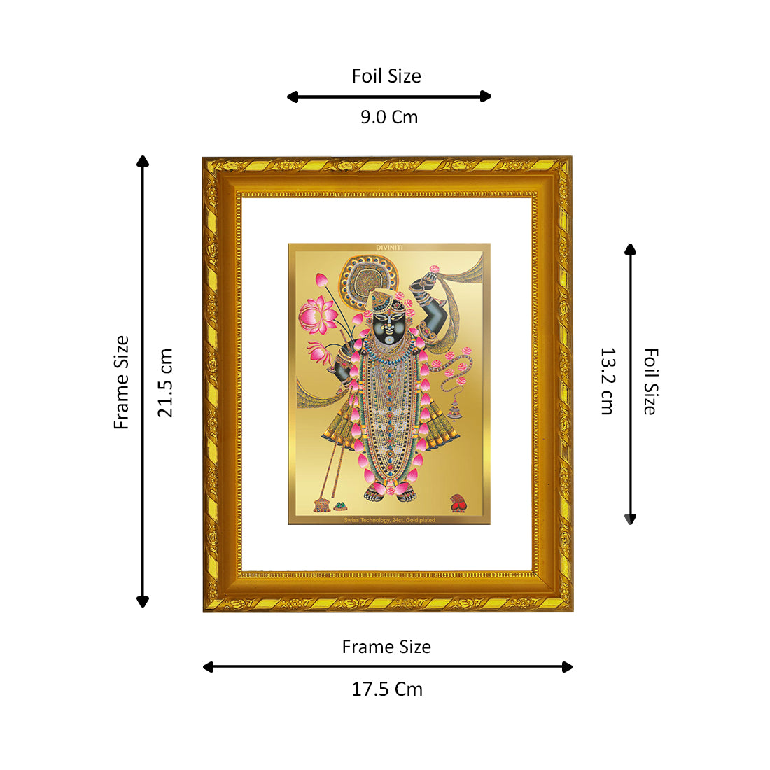 DIVINITI 24K Gold Plated Shrinathji Wooden Classic Photo Frame Idol for Home Decor, Puja Room, Table Top, Wall Hanging, Workshop, Luxurious Gift | DG103 Size 2 (22.6x18.4 CM)