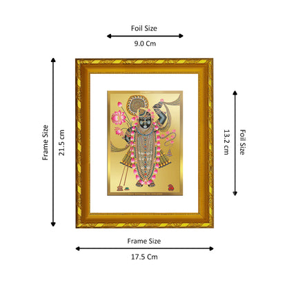 DIVINITI 24K Gold Plated Shrinathji Wooden Classic Photo Frame Idol for Home Decor, Puja Room, Table Top, Wall Hanging, Workshop, Luxurious Gift | DG103 Size 2 (22.6x18.4 CM)