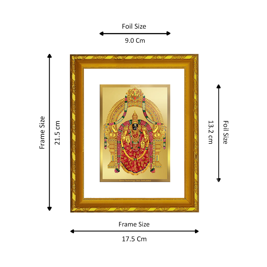 DIVINITI 24K Gold Plated Padmavathi Wooden Photo Frame Idol for Home Wall Decor, Workshop, Table Top, Premium Gift | DG103 Size 2 (22.6x18.4 CM)