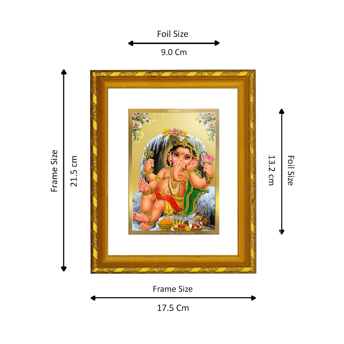 DIVINITI 24K Gold Plated Bal Ganesha Wooden Photo Frame Idol for Home Wall Decor, Workshop, Table Top, Premium Gift | DG103 Size 2 (22.6x18.4 CM)