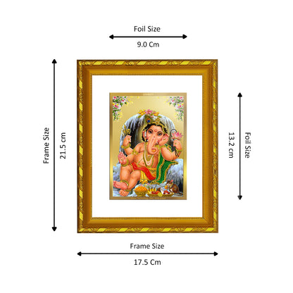 DIVINITI 24K Gold Plated Bal Ganesha Wooden Photo Frame Idol for Home Wall Decor, Workshop, Table Top, Premium Gift | DG103 Size 2 (22.6x18.4 CM)