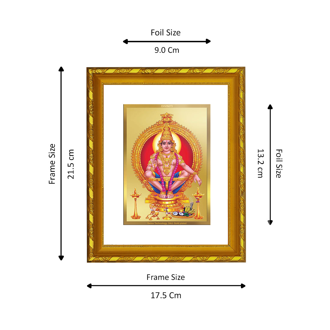 DIVINITI 24K Gold Plated Ayyappan Wooden Modern Photo Frame Idol for Puja Room, Home Wall Decor, Workshop, Table Top, Premium Gift | DG103 Size 2 (22.6x18.4 CM)