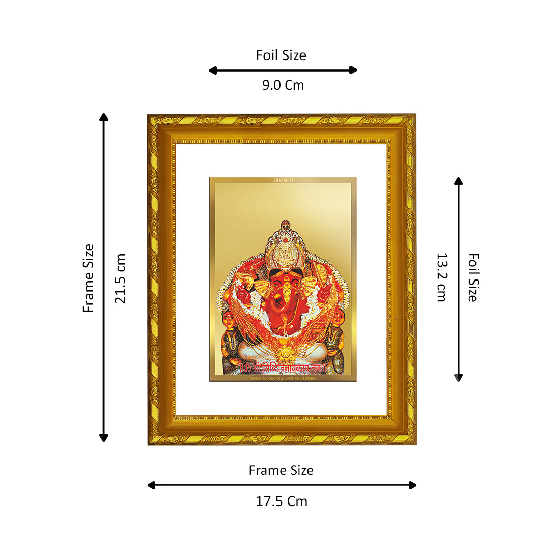 DIVINITI 24K Gold Plated Siddhivinayak Photo Frame For Home Decor, Worship, Festival  (DG 103 Size 2) (21.5 X 17.5 CM)