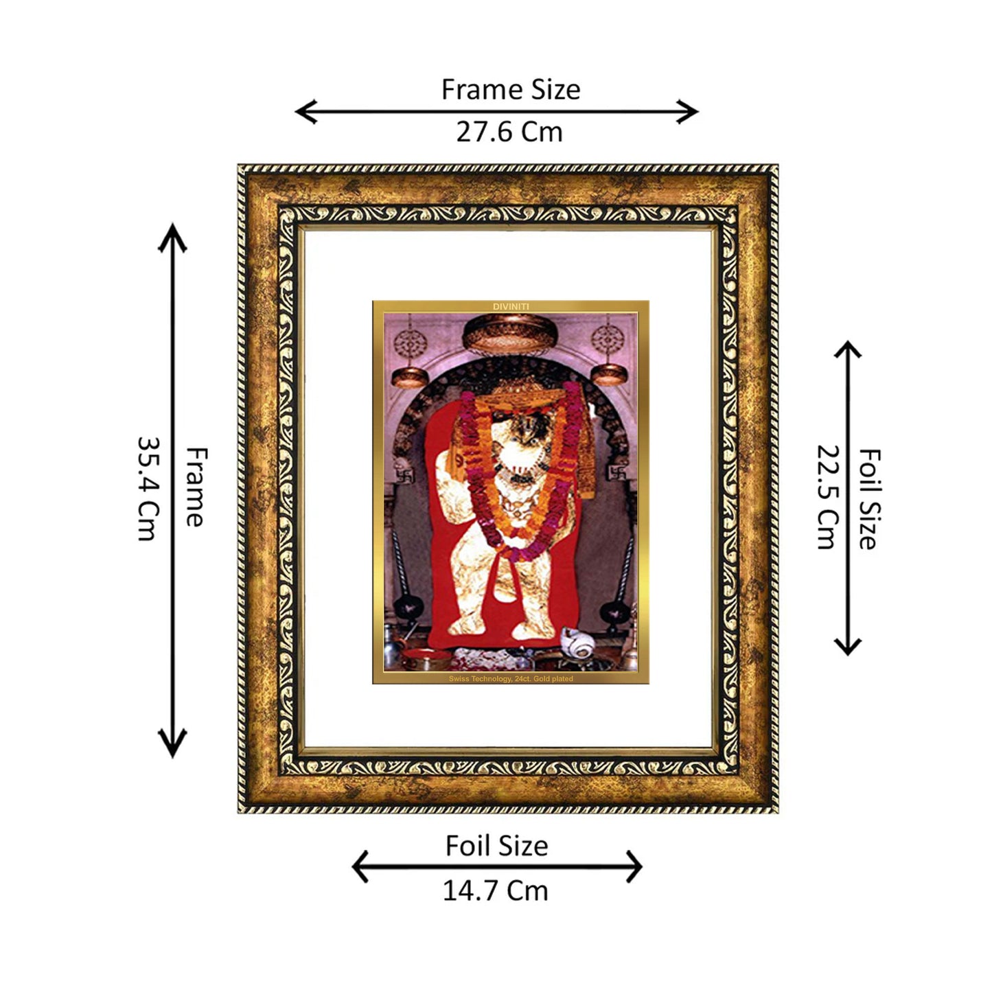 DIVINITI 24K Gold Plated Mahendipur Balaji Wall Photo Frame for Home Decor, Wall Hanging, Table Top, Puja Room & Gift DG113S3 (27.6X35.4 CM)